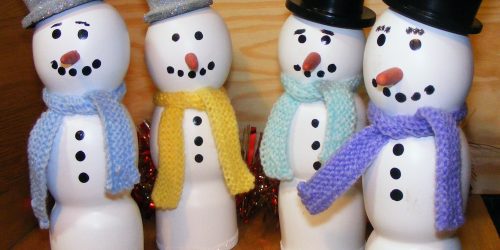 Turned Snowmen with hats and scarves