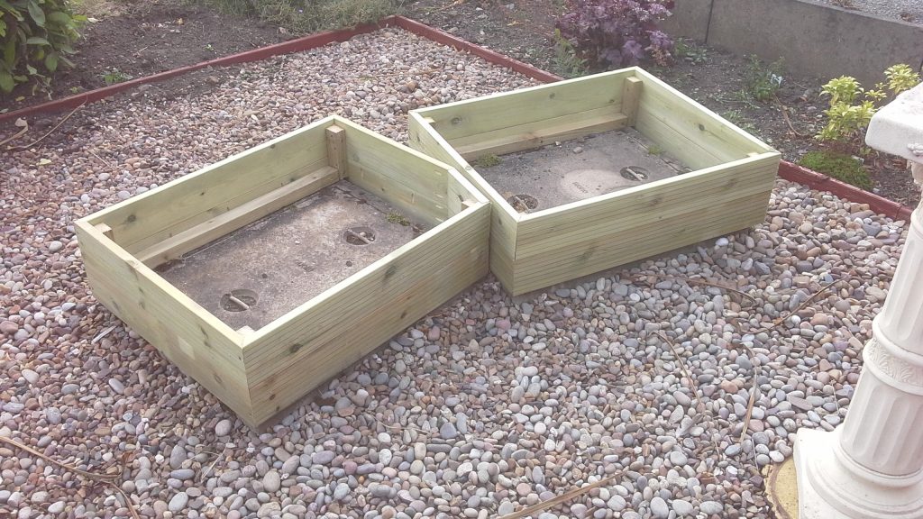 Planter boxes before painting in place to check fit - Garden Planter Maintenance